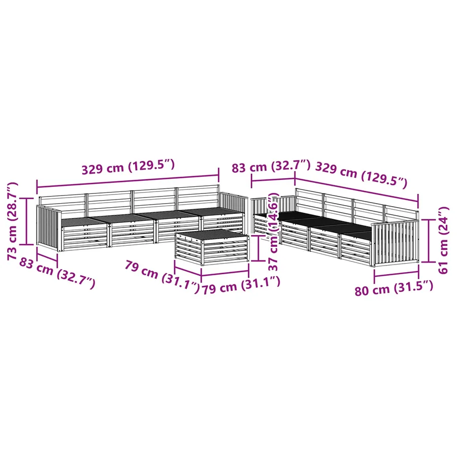 Ensemble de canapés d'extérieur 9 pcs Naturel - 9