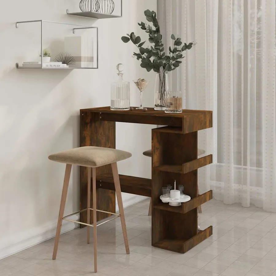 Table de bar et étagère de rangement chêne fumé bois ingénierie - 3
