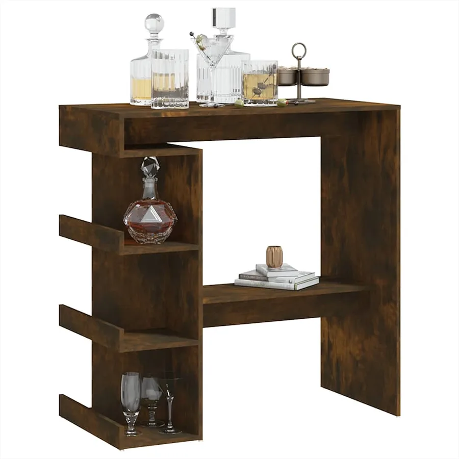 Table de bar et étagère de rangement chêne fumé bois ingénierie - 4