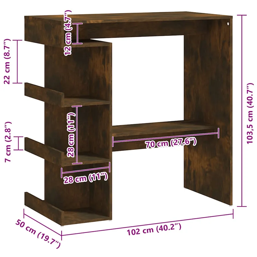 Table de bar et étagère de rangement chêne fumé bois ingénierie - 7