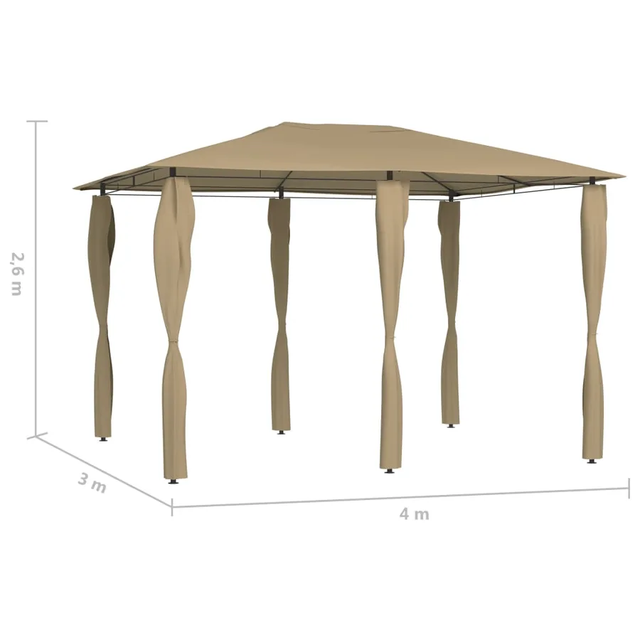 Belvédère avec revêtement de poteaux 3x4x2,6 m Taupe 160 g/m² - 4