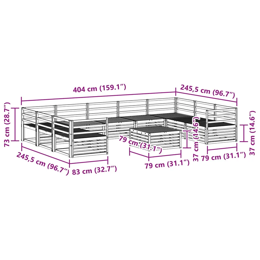 Ensemble de canapés d'extérieur 10 pcs Naturel - 8