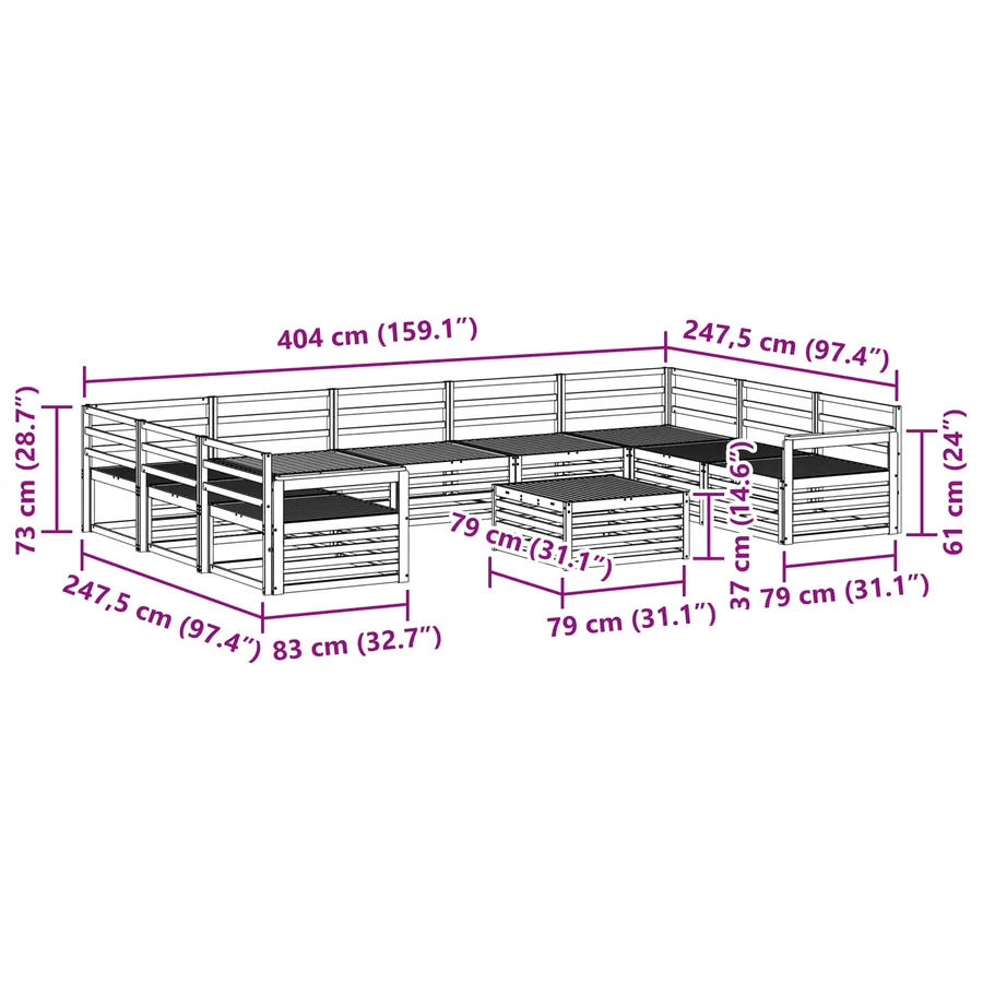Ensemble de canapés d'extérieur 10 pcs Naturel - 8