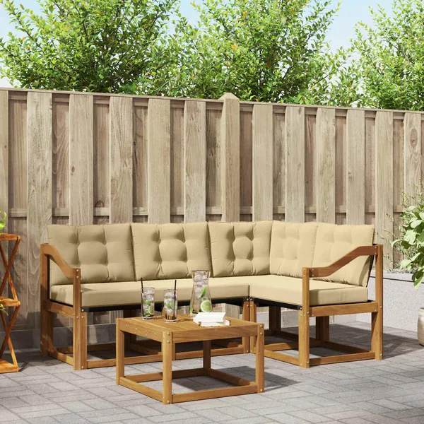 Ensemble de canapés d'extérieur 5 pcs Naturel et Beige