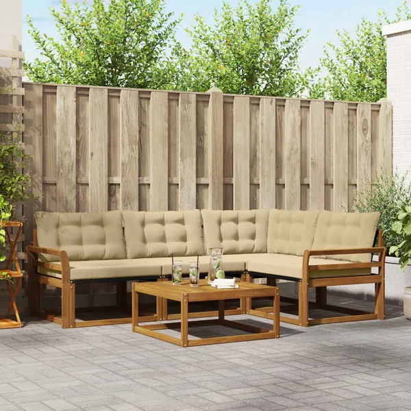 Ensemble de canapés d'extérieur 5 pcs Naturel et Beige