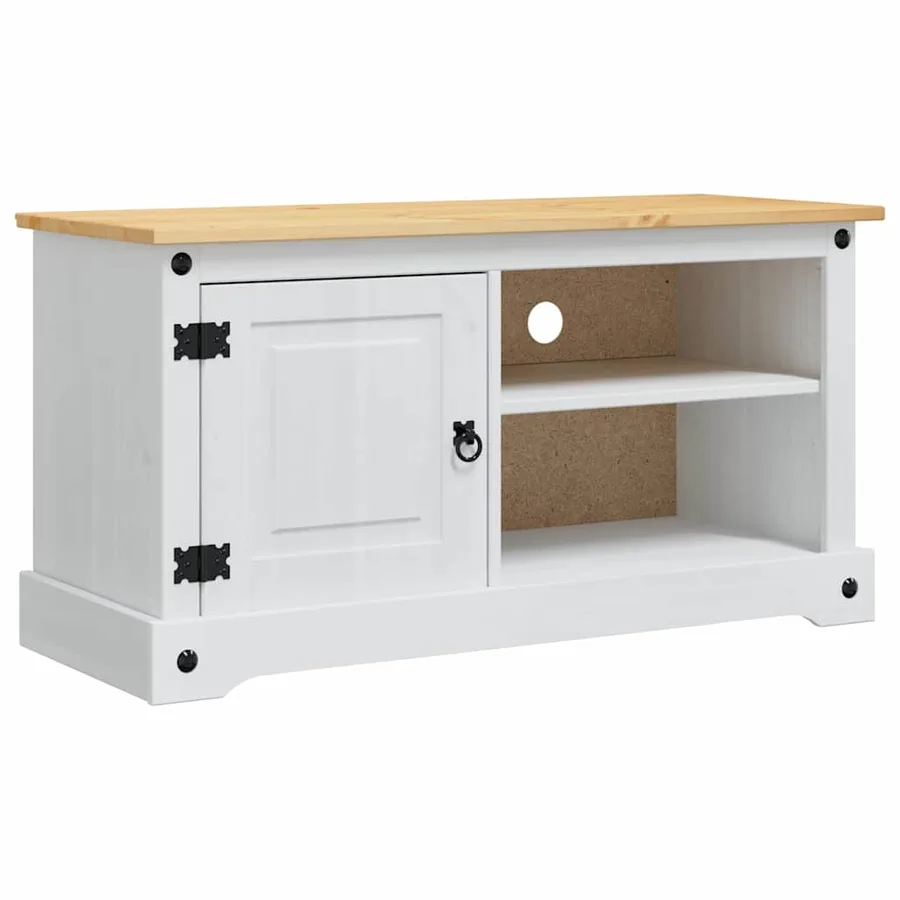 Meuble TV Corona Blanc 100 x 40 x 52 cm Pin massif - 2