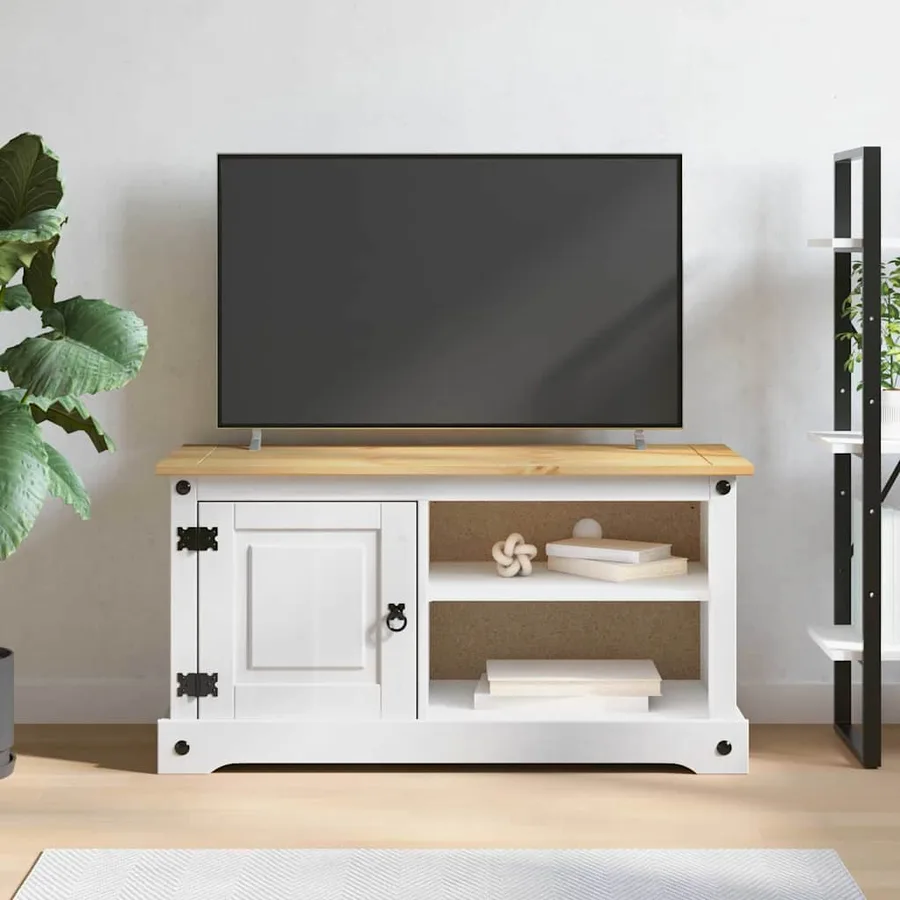 Meuble TV Corona Blanc 100 x 40 x 52 cm Pin massif - 4