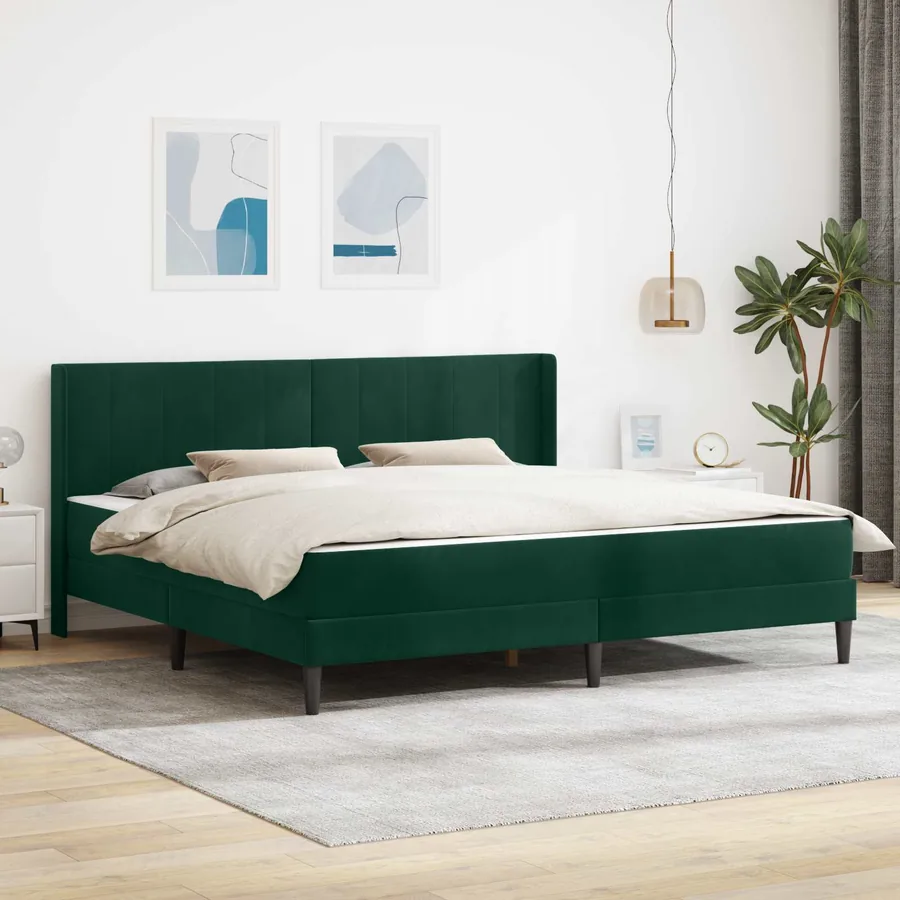 Cadre de lit avec matelas Vert foncé 200 x 200 cm Velours