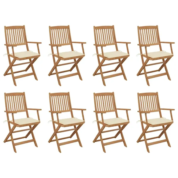 Chaises pliables d'extérieur et coussins lot de 8 Bois d'acacia