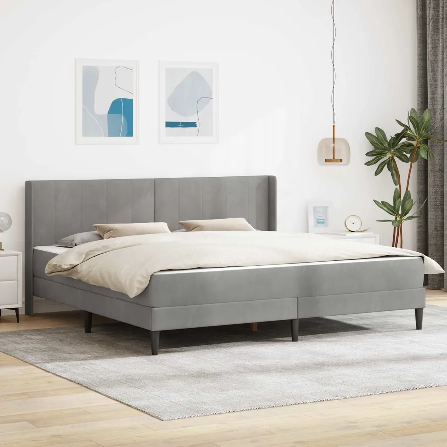 Cadre de lit avec matelas Gris clair 200 x 200 cm Velours