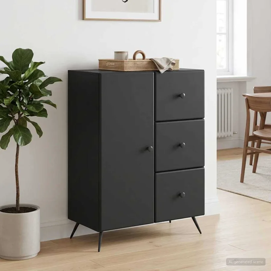 Buffet avec tiroir Noir 66 x 34,5 x 90 cm Bois d'ingénierie - 4