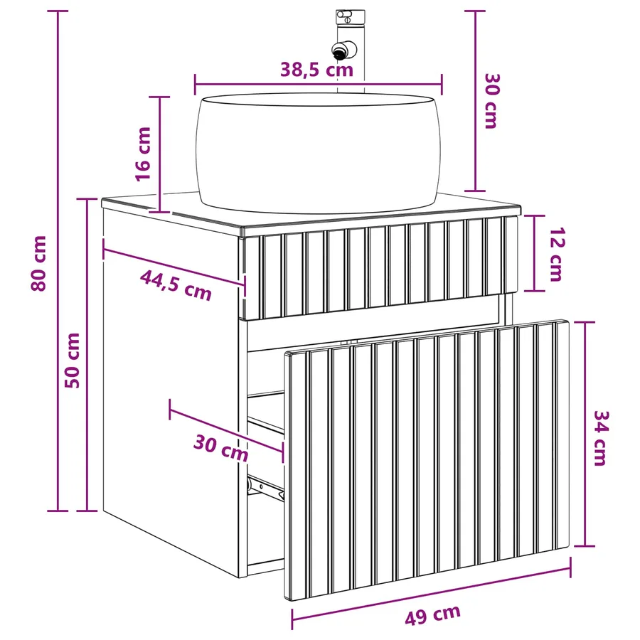 Meuble de lavabo mural Gris béton 49 x 44,5 x 66 cm - 8