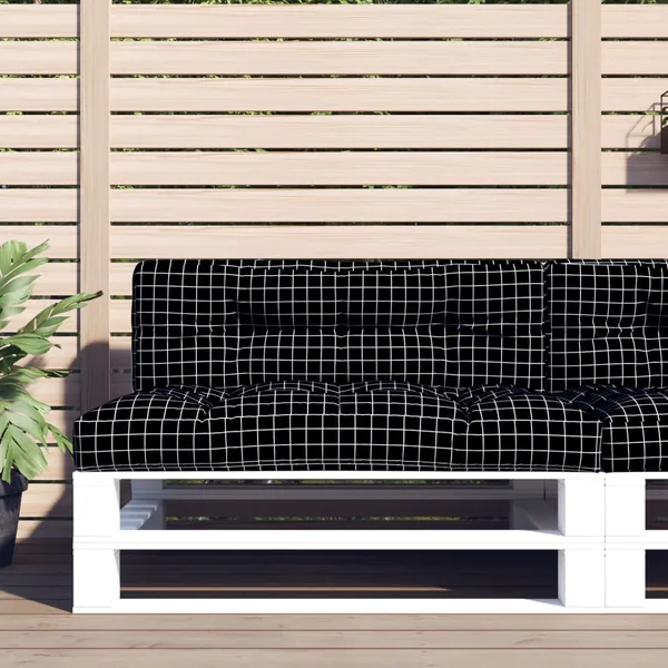 Coussin de palette motif à carreaux noir 120x40x12 cm tissu