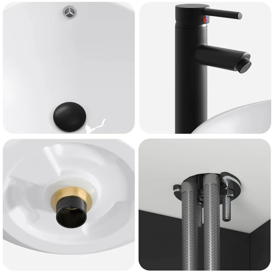 Meuble de lavabo mural Noir 39 x 41 x 64,5 cm Bois d'ingénierie - 6