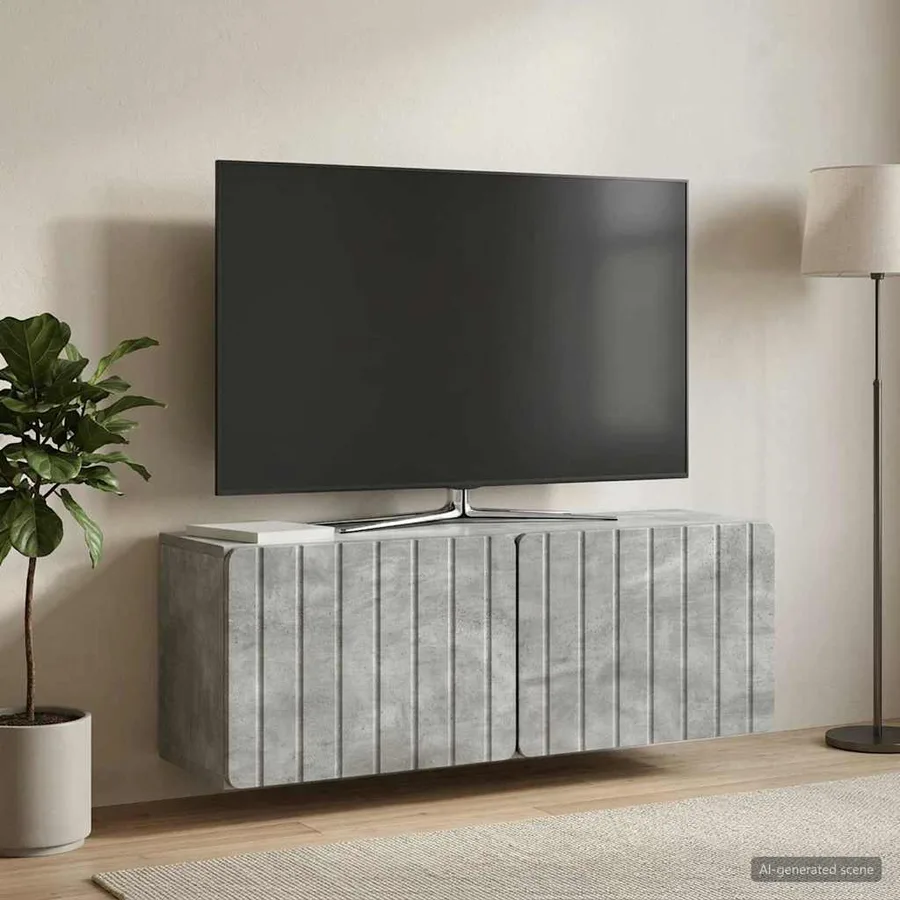 Meuble TV mural 98 x 31 x 30 cm Gris béton Bois d'ingénierie - 4