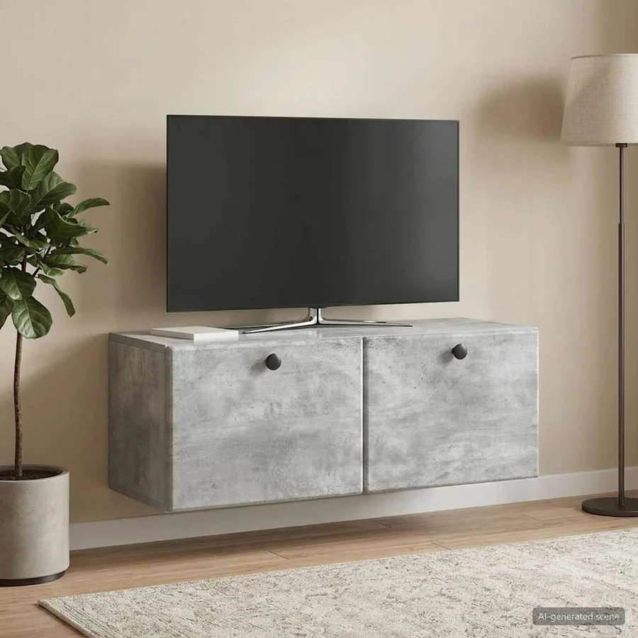 Meuble TV mural 78,5 x 31 x 30 cm Gris béton Bois d'ingénierie