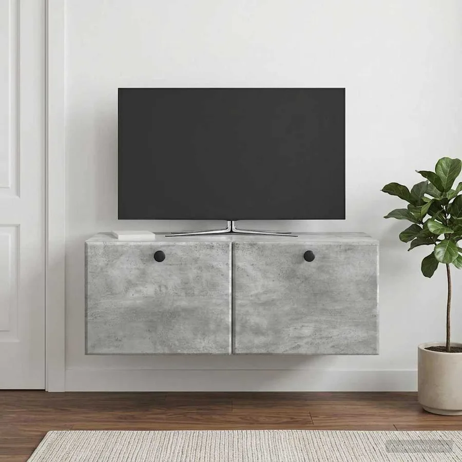 Meuble TV mural 78,5 x 31 x 30 cm Gris béton Bois d'ingénierie - 4