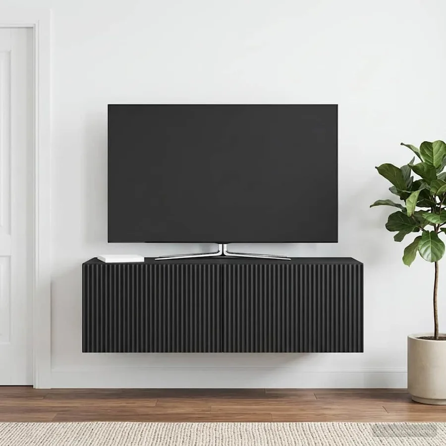 Meuble TV mural Noir 98 x 31 x 30 cm Bois d'ingénierie - 4