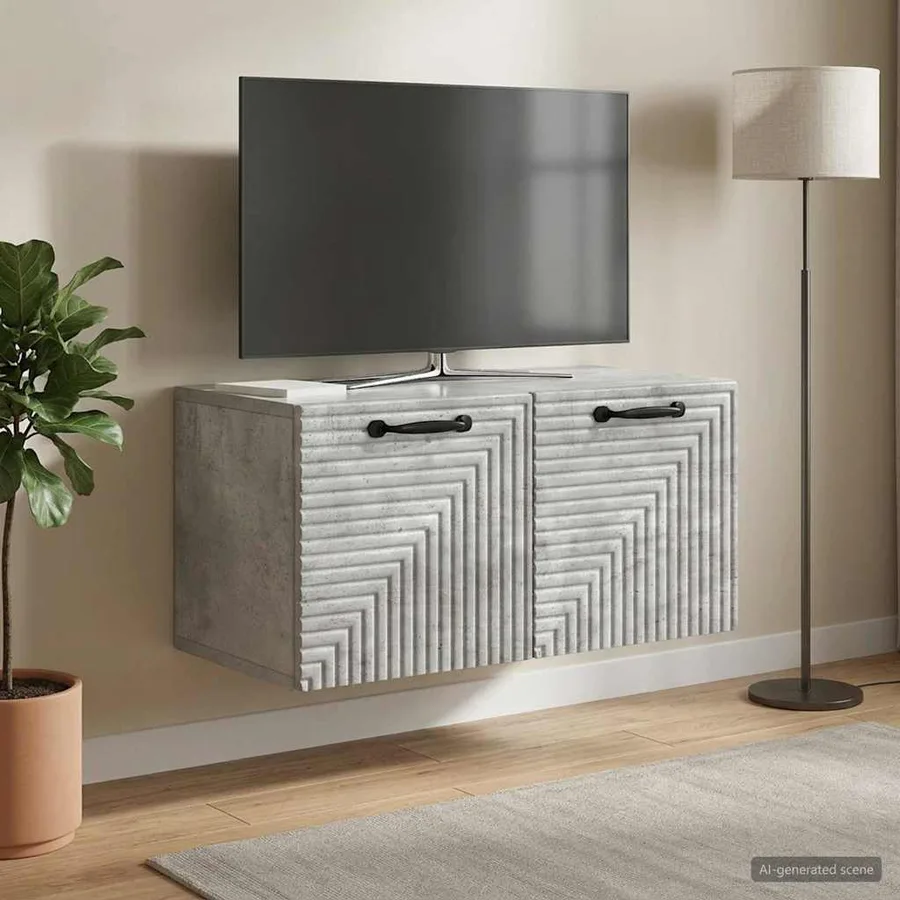 Meuble TV mural Gris béton 59,5 x 31 x 30 cm Bois d'ingénierie - 4