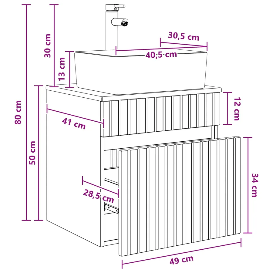 Meuble de lavabo mural Chêne fumé 49 x 41 x 63 cm - 7