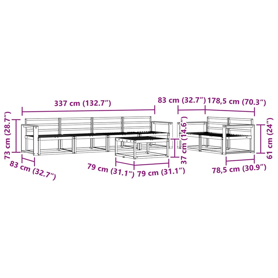 Ensemble de canapés d'extérieur 7 pcs Naturel - 10