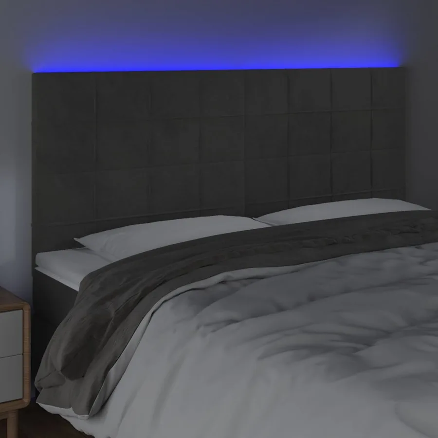 Tête de lit à LED Gris foncé 200x5x118/128 cm Velours - 3