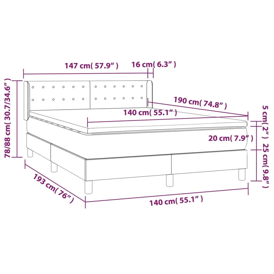 Sommier à lattes de lit avec matelas Gris clair 140x190cm Tissu - 7