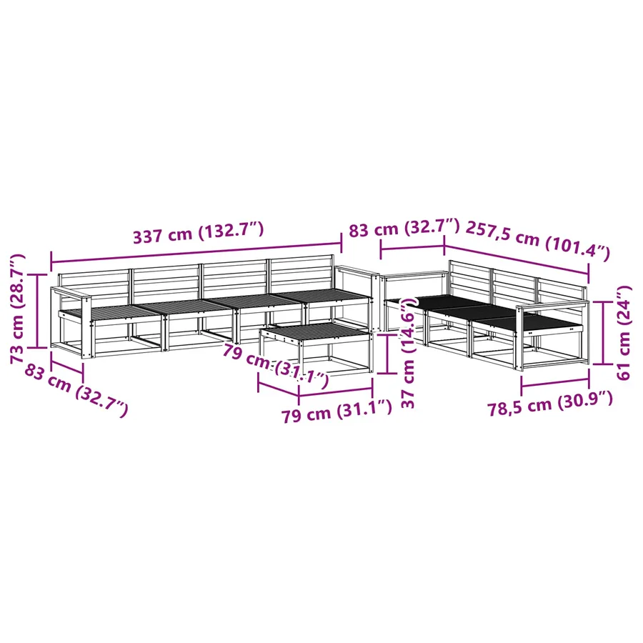 Ensemble de canapés d'extérieur 8 pcs Naturel - 9