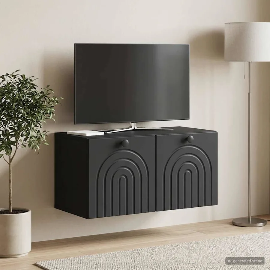 Meuble TV mural Noir 59,5 x 31 x 30 cm Bois d'ingénierie - 4