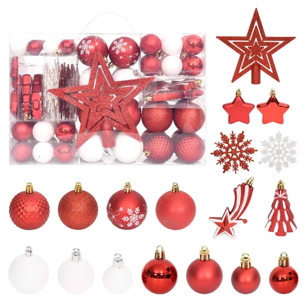 Ensemble de boules de Noël 108 pcs Rouge et blanc