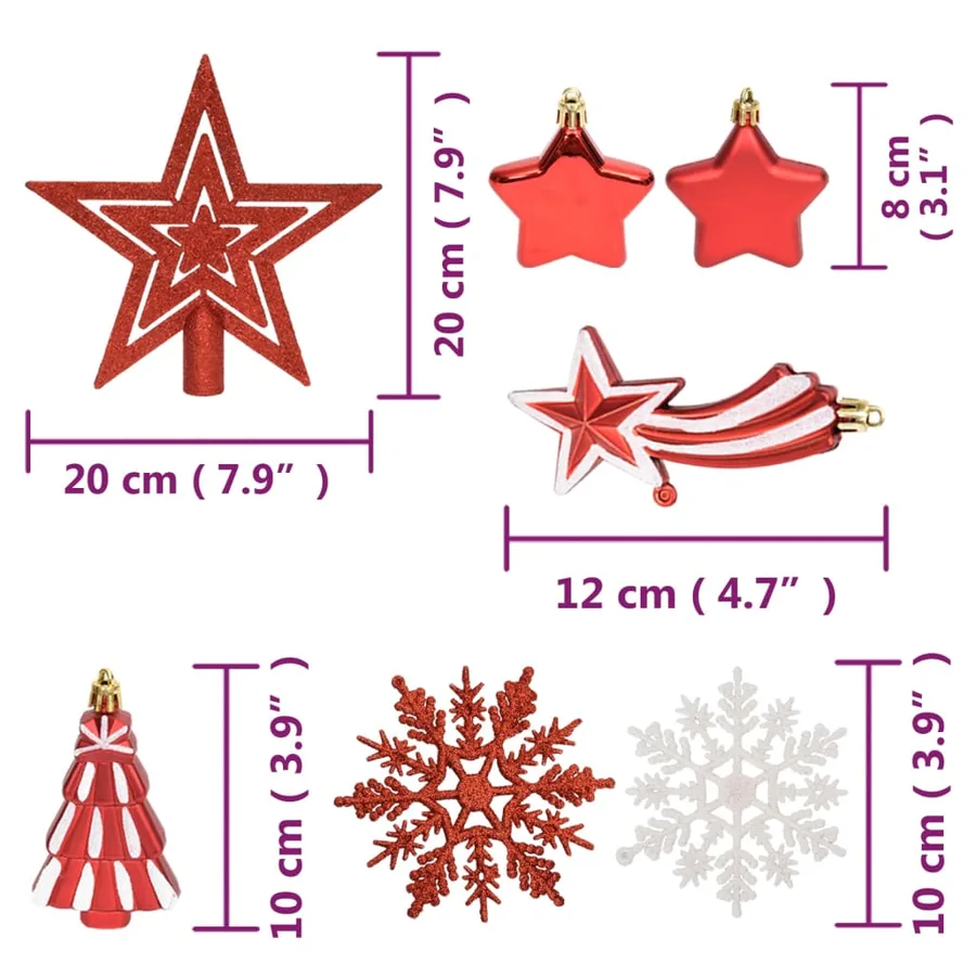 Ensemble de boules de Noël 108 pcs Rouge et blanc - 18