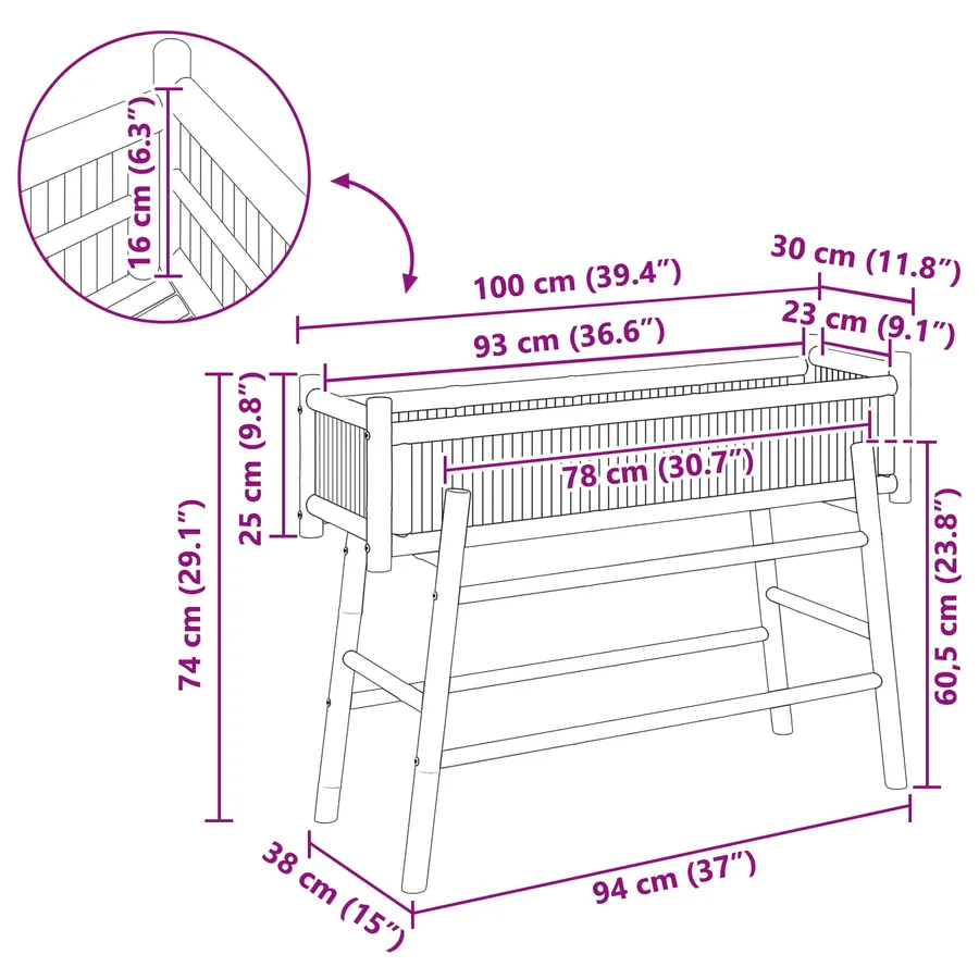 Jardinière avec support Naturel 100 x 38 x 74 cm Bambou - 8