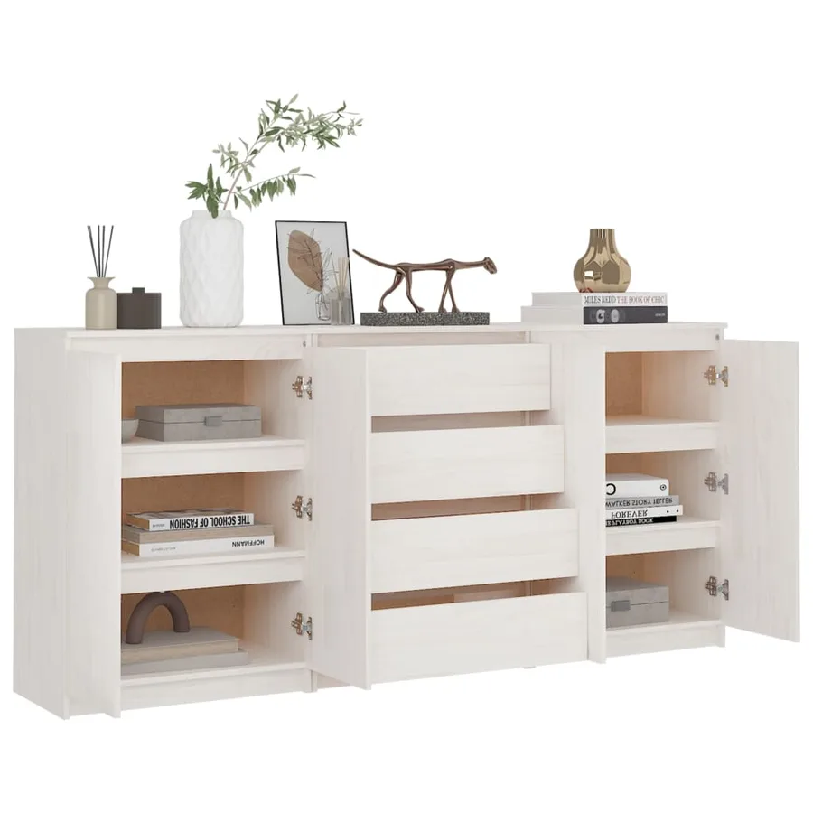 Armoires latérales 3 pcs blanc Bois de pin massif - 3
