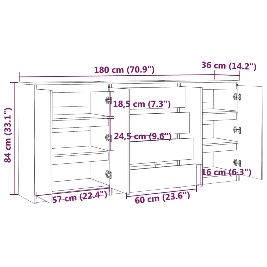 Armoires latérales 3 pcs blanc Bois de pin massif - 9