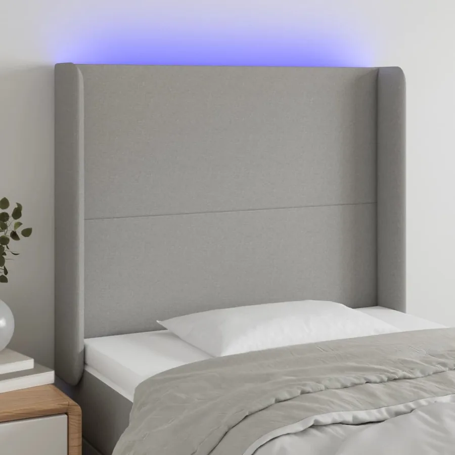 Tête de lit à LED Gris clair 103x16x118/128 cm Tissu