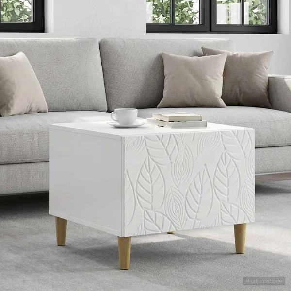 Table basse Blanc brillant 50 x 49 x 40 cm Bois d'ingénierie