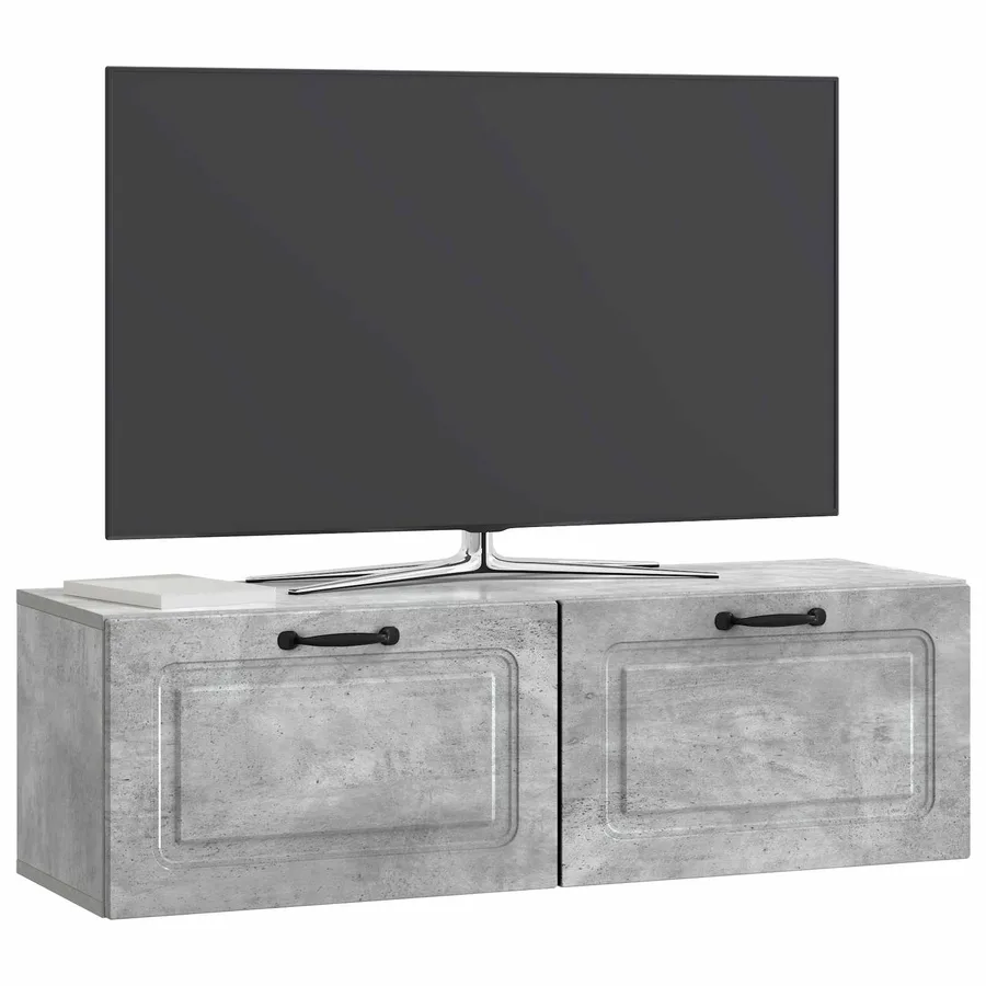 Meuble TV mural Gris béton 98 x 31 x 30 cm Bois d'ingénierie - 3
