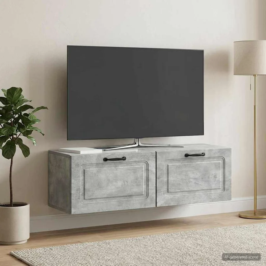 Meuble TV mural Gris béton 98 x 31 x 30 cm Bois d'ingénierie - 4