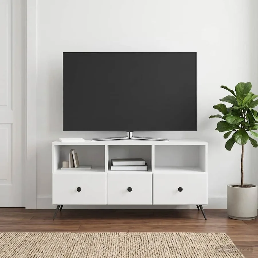 Meuble TV Blanc brillant 102 x 34,5 x 50 cm Bois d'ingénierie - 4