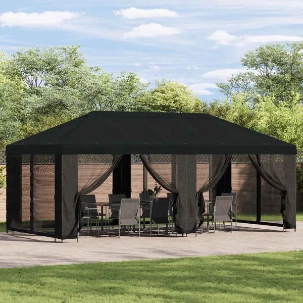 Gazebo avec murs latéraux 6 x 3 m Noir Polyester et Acier 190