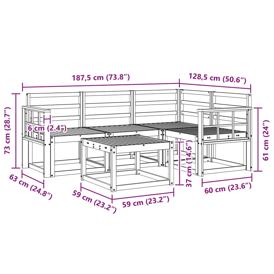 Ensemble de canapés d'extérieur 5 pcs Naturel - 10