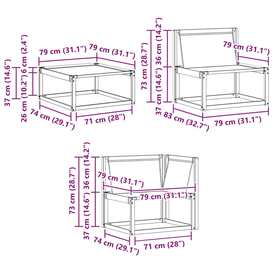 Unités de sofa sectionnel d'extérieur 3 Pièce Naturel - 15