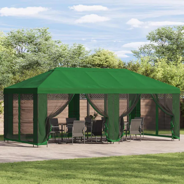 Gazebo avec murs latéraux 6 x 3 m Vert Polyester et Acier 190