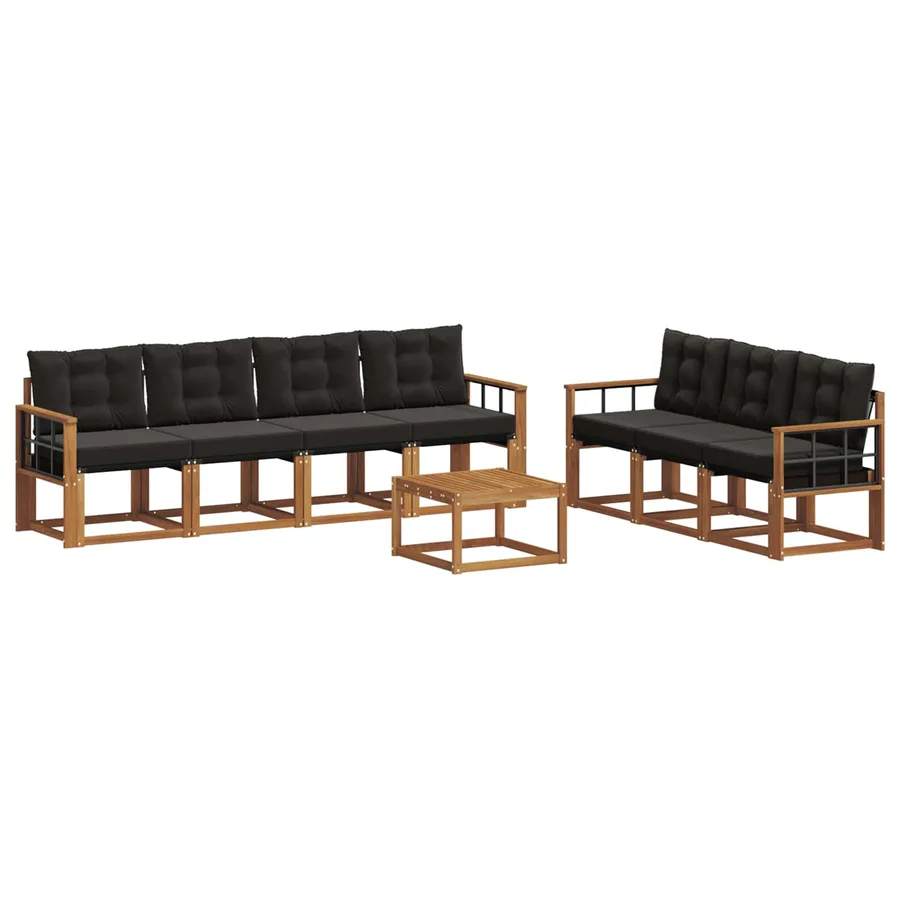 Ensemble de canapés d'extérieur 8 pcs Naturel et Noir - 2