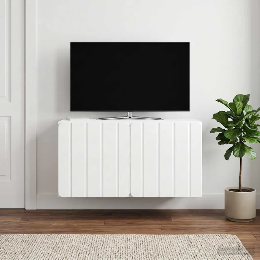 Meuble TV mural 59,5 x 31 x 30 cm Blanc brillant