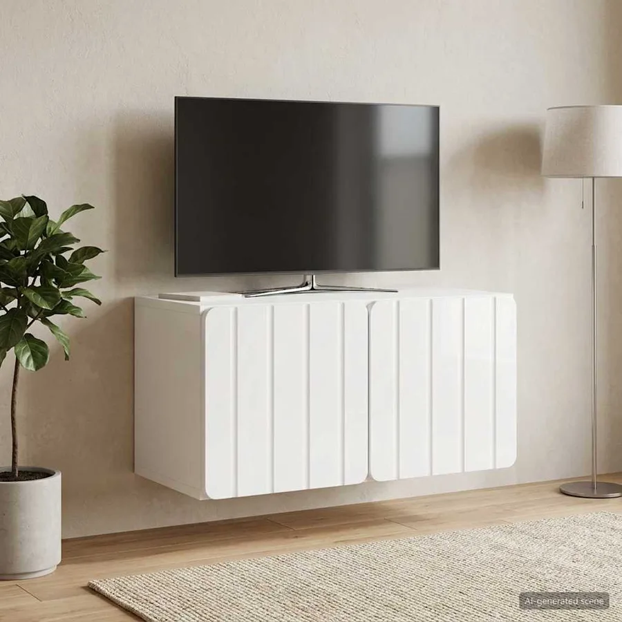 Meuble TV mural 59,5 x 31 x 30 cm Blanc brillant - 4