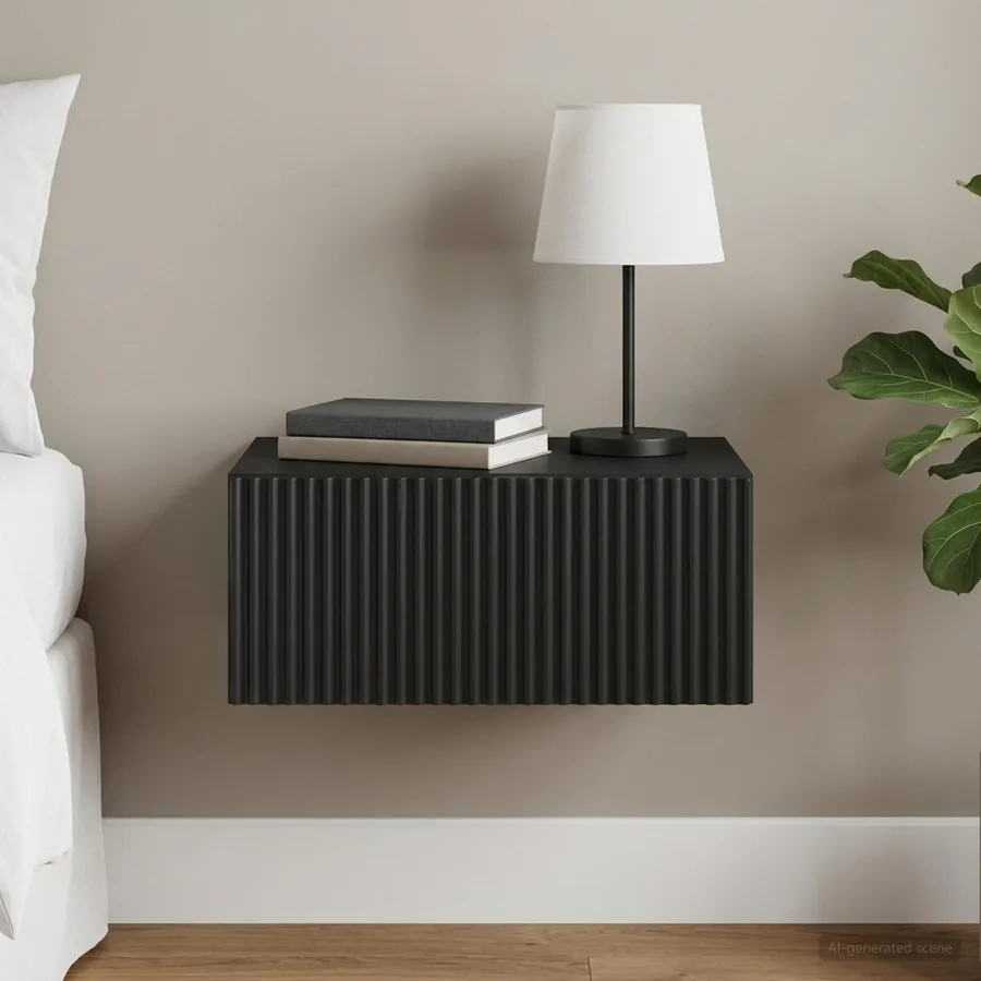 Cabinet de chevet mural avec tiroir Noir 49 x 34,5 x 20 cm