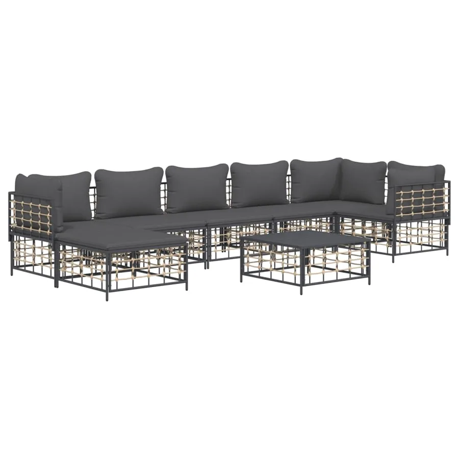 Salon de jardin 8 pcs avec coussins anthracite résine tressée - 3