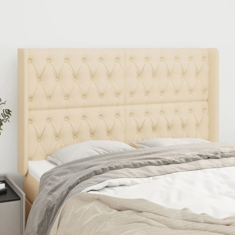 Tête de lit avec oreilles Crème 147x16x118/128 cm Tissu