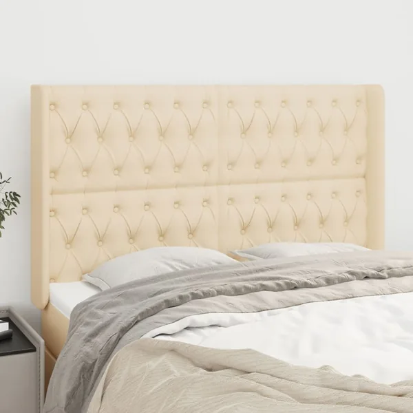 Tête de lit avec oreilles Crème 147x16x118/128 cm Tissu